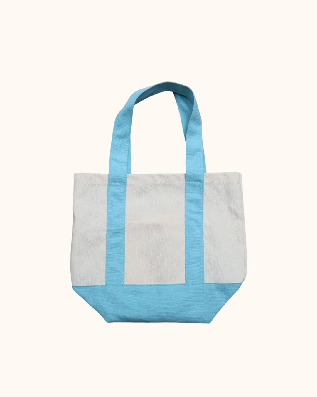Custom embroidered mini canvas tote bag with sky blue handles and monogram initials — Shelly's Threadzz Houston TX